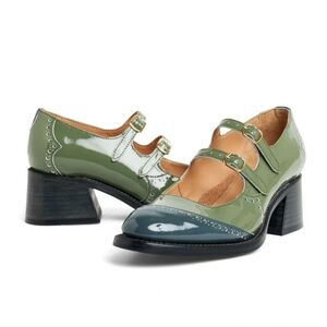 The Office Of Angela Scott Miss Amelie Patent Leather Pumps In Sage Green